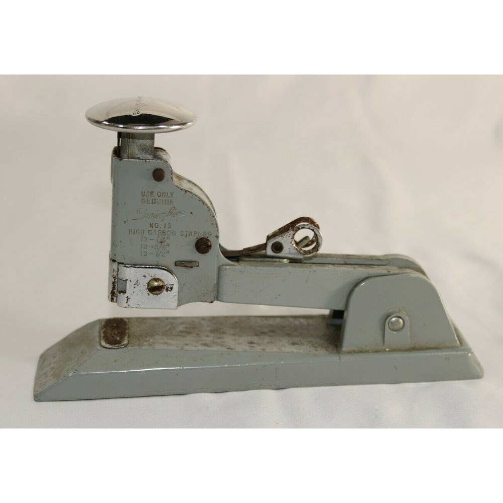 Vintage Swingline No 13 Heavy Duty Stapler Gray Industrial Plunger Top USA Made